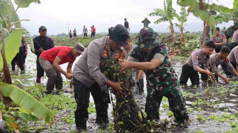 Sinergi TNI-Polri dan BPBD Bersihkan Sampah Sungai di Sukoharjo untuk Cegah Banjir